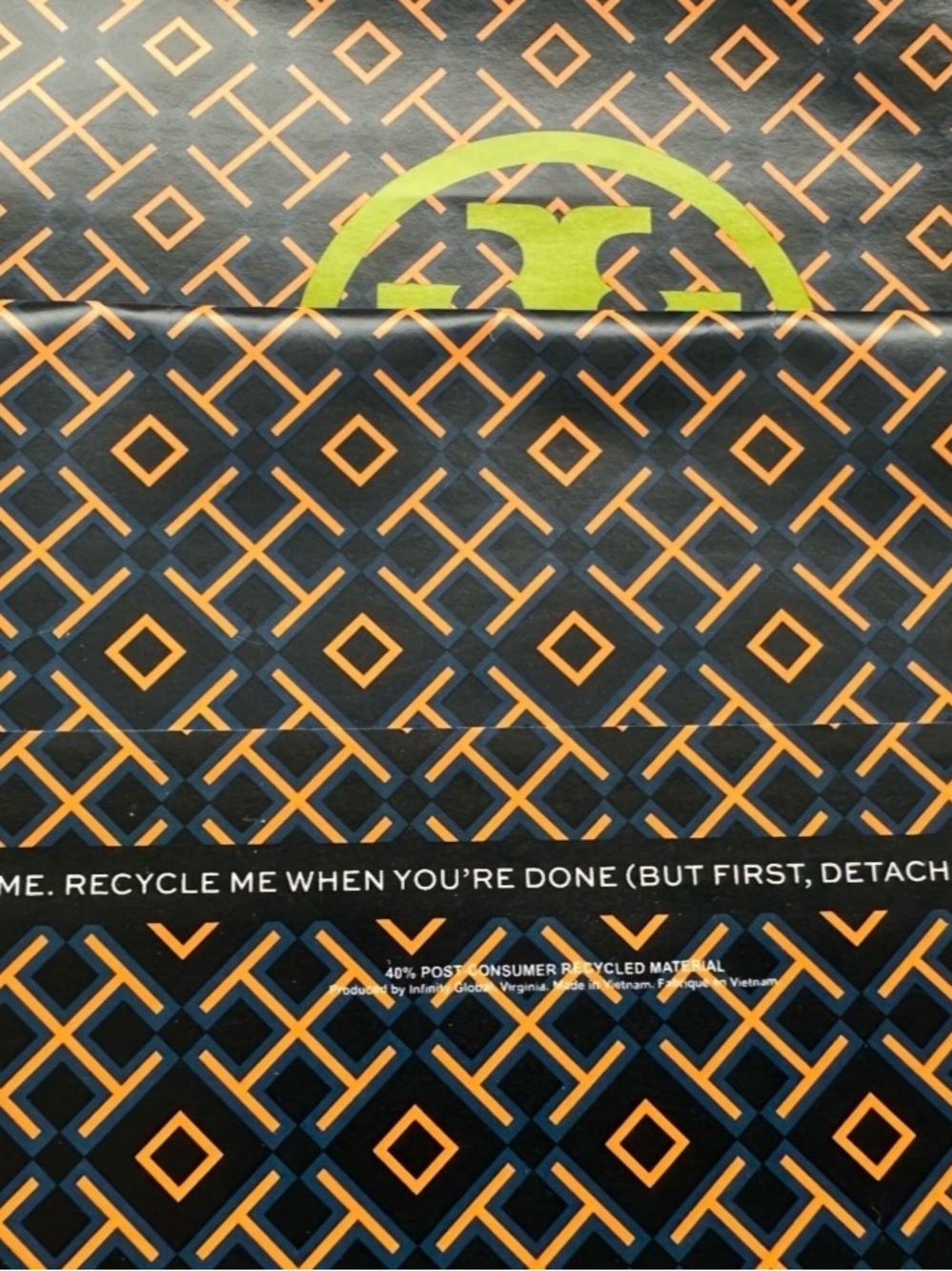 Tory Burch Black, Orange & Neon Yellow Logo Paper Shopping Bag- NEW! - Picture 6 of 6